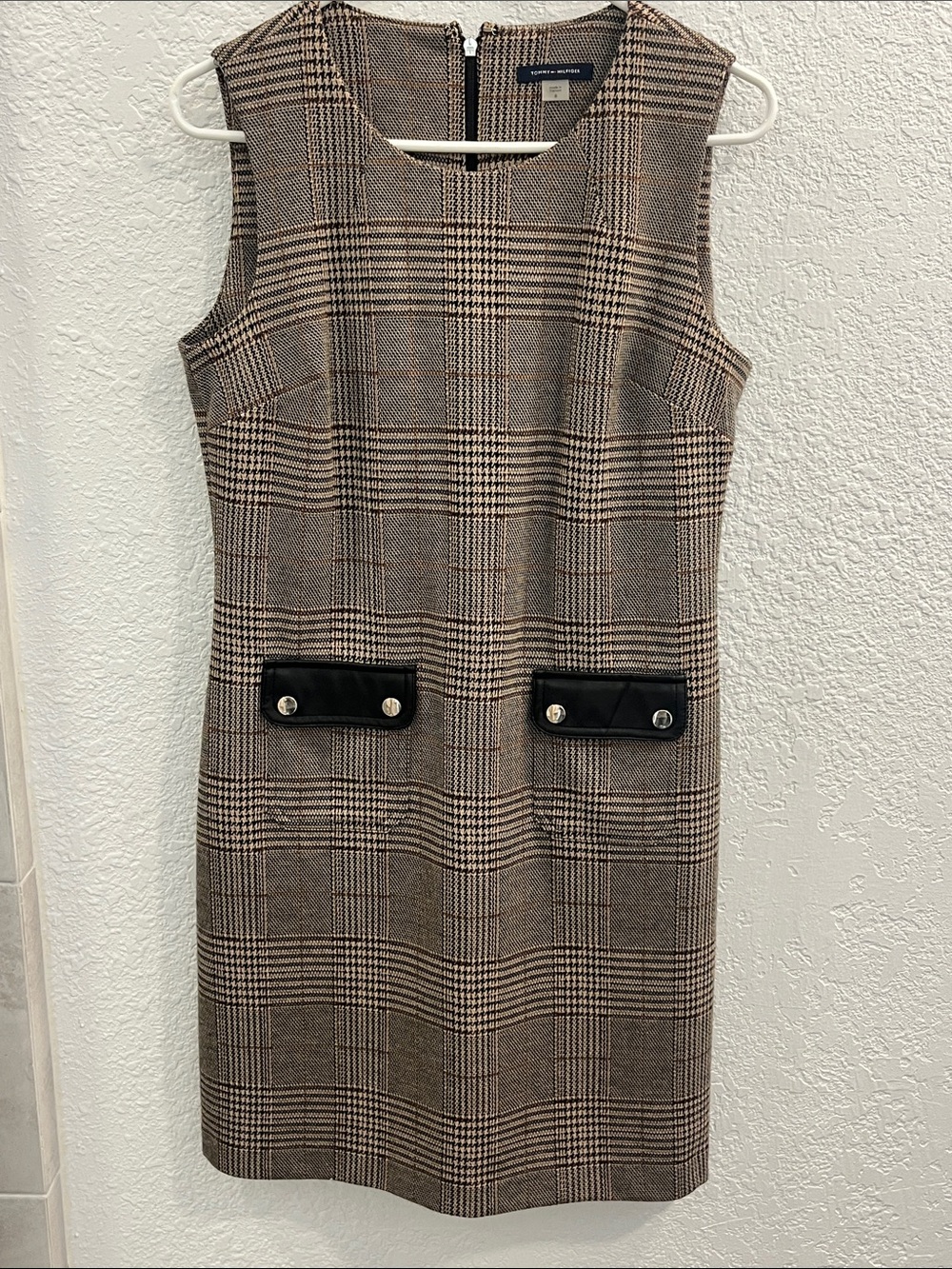 Tommy Hilfiger Plaid Sleeveless Mini Dress in Brown and Black - Picture 1 of 8